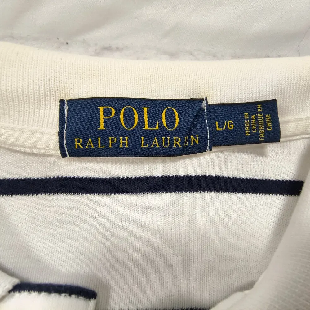 Polo Ralph Lauren Collared Long Sleeve Polo Shirt Mens Size Large L White Navy